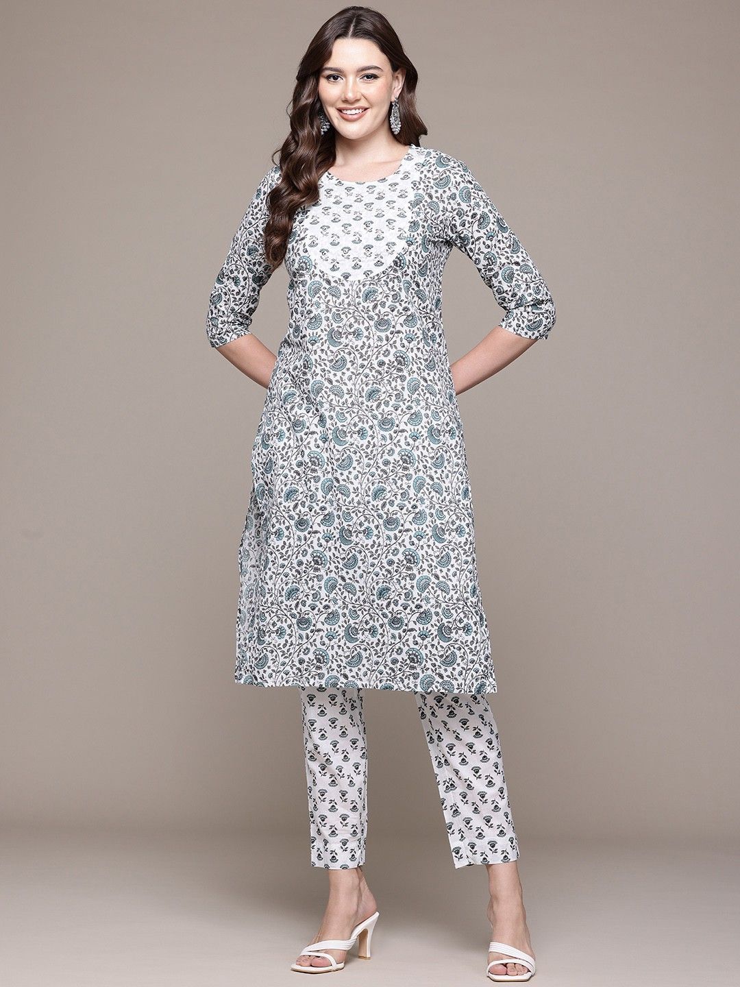 Off White Striped Pure Cotton Straight Kurta main image 1