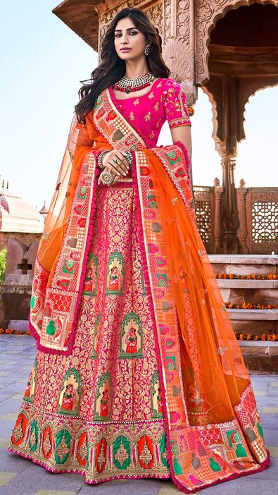 Bridal, Wedding Pink and Majenta color Banarasi Silk fabric Lehenga ...