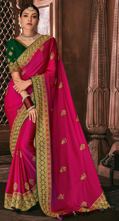 Traditional Pink And Majenta Color Satin Silk Silk Fabric Saree 1706711 0982