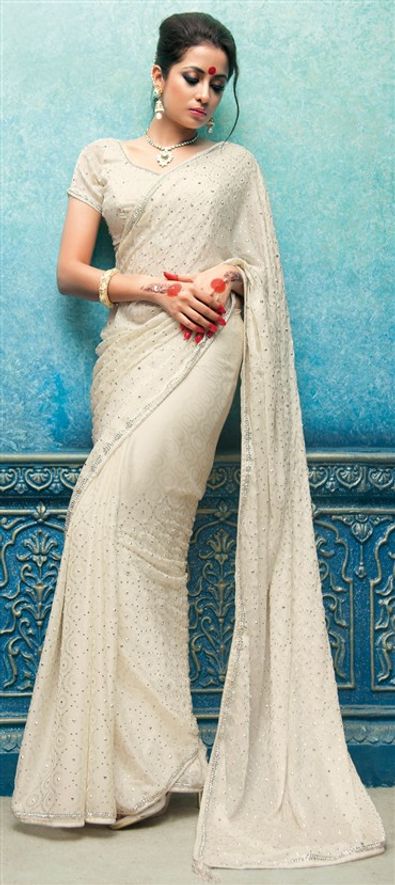 118353: White and Off White color family Saree with matching unstitched