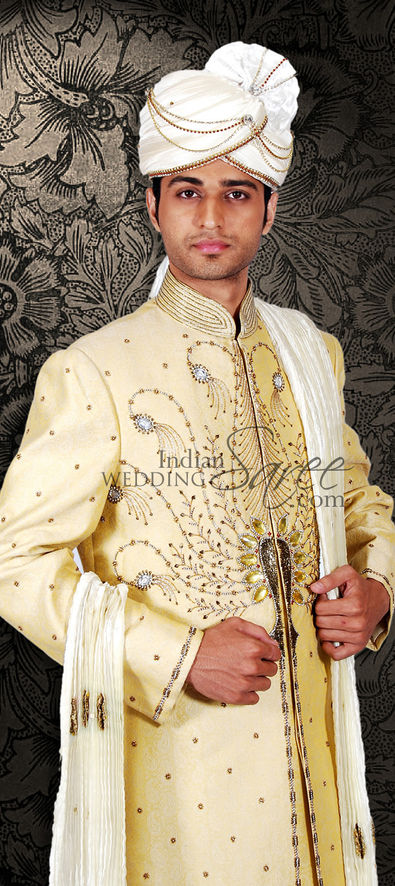 12271 White And Off White Color Silk Fabric Sherwani 0967