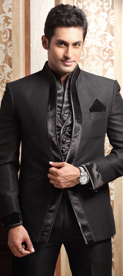Grey color Brocade fabric 3 Piece Suit 