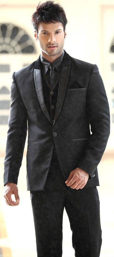 Grey color Brocade fabric 3 Piece Suit 