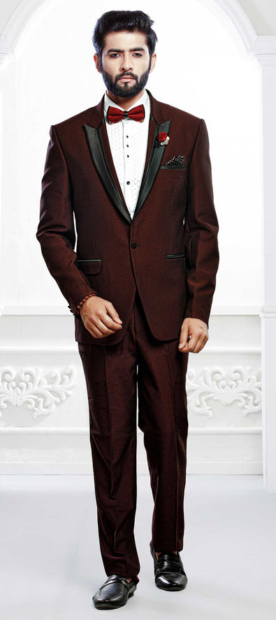 Red and Maroon color Brocade fabric Tuxedo : 1567241