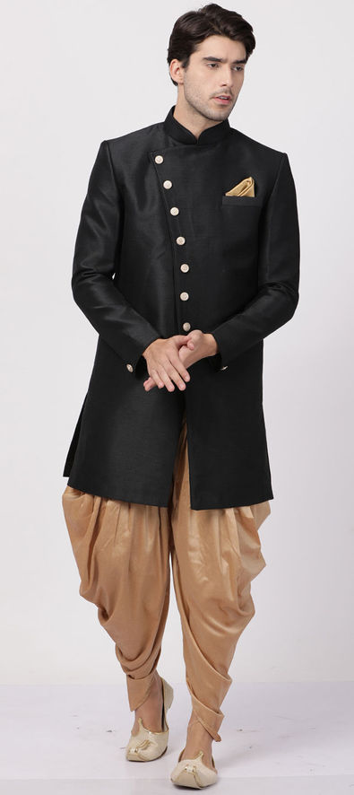 Black and Grey color Blended, Cotton fabric Dhoti Sherwani : 1591327