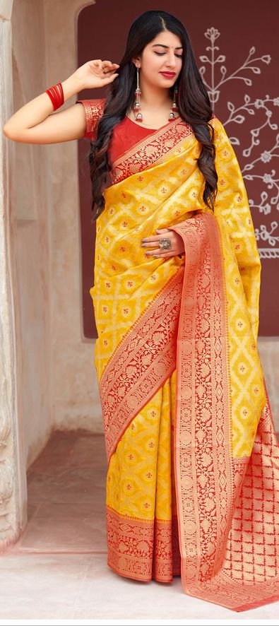 Traditional Yellow color Banarasi Silk, Silk fabric Saree : 1598670