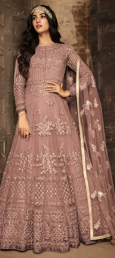 Bollywood Pink And Majenta Color Net Fabric Salwar Kameez