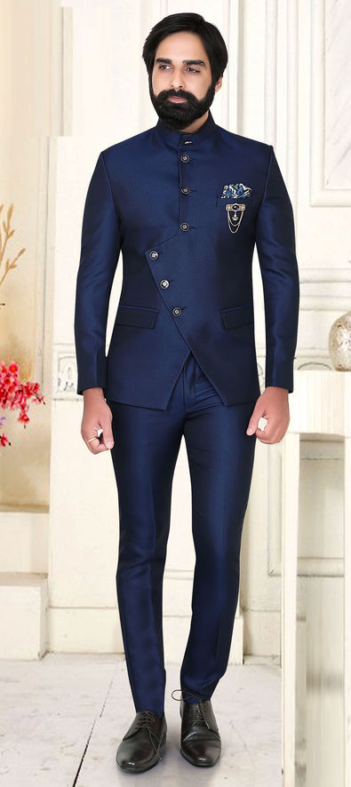 Blue color Rayon fabric Jodhpuri Suit 