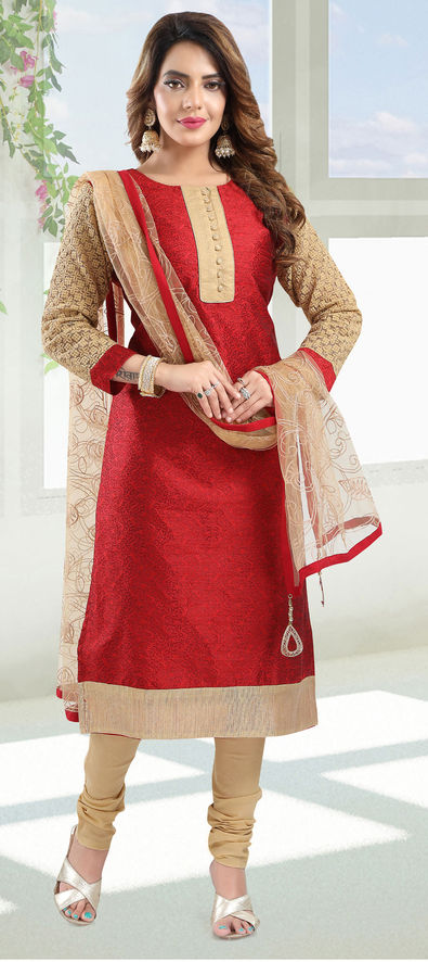 Festive Party Wear Red And Maroon Color Jacquard Fabric Salwar Kameez