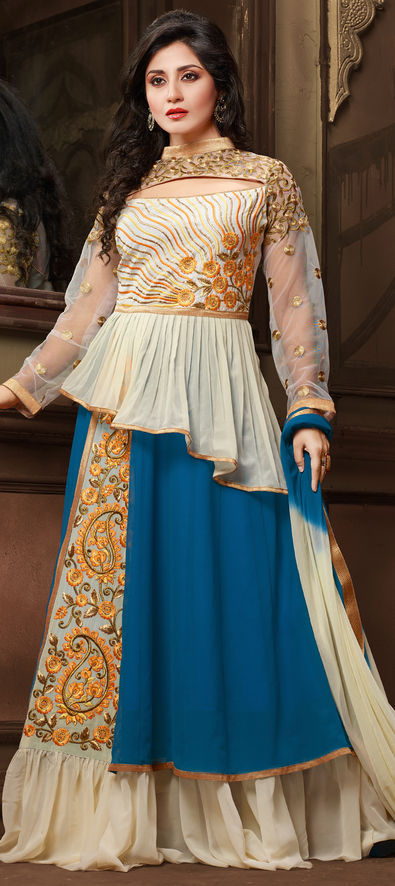 443024: Blue, White and Off White color family semi-stiched Bollywood Salwar Kameez