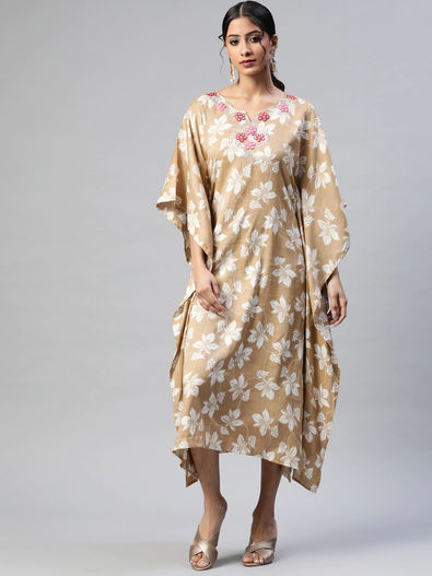Buy Rust Printed Kaftan Dress Online - Aarke India Store View