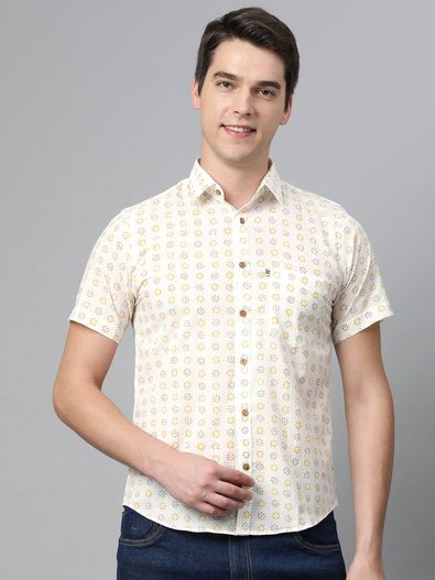 Beige printed cotton cotton-tops