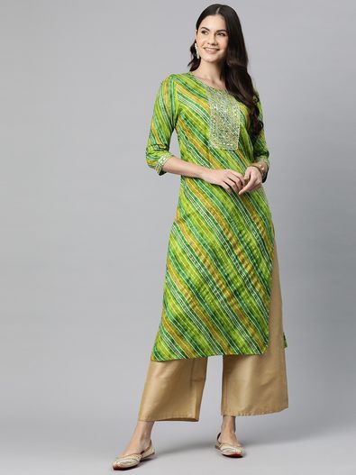 Lace Detailed Cotton Printed Straight Kurti By Kiasha, KIA-FAB4