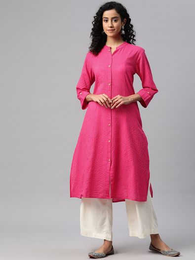 Lace Detailed Cotton Printed Straight Kurti By Kiasha, KIA-FAB4