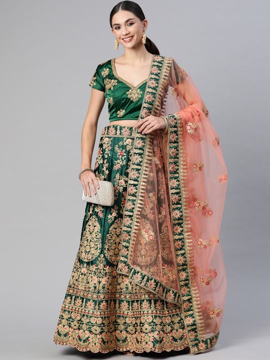 Stone with moti Velvet Wedding Lehenga Choli in with Green Dupatta - LC6908