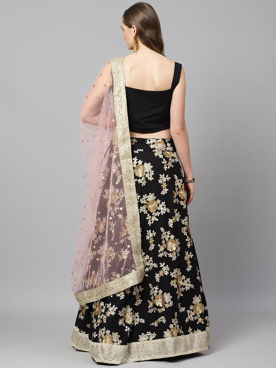 FABPIXEL Black & Gold-Toned Embroidered Semi-Stitched Lehenga & Unstitched  Blouse With Dupatta - Absolutely Desi