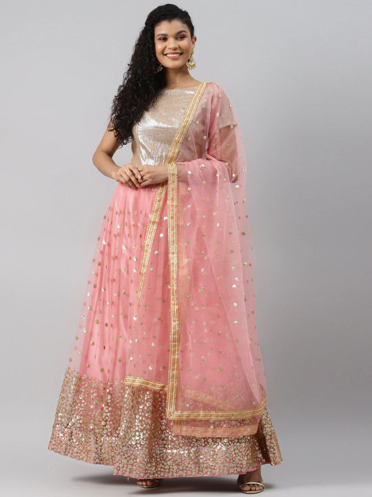 Onion Pink Coloured Georgette with Sequence Thread Mirror Work Woman D –  Royskart