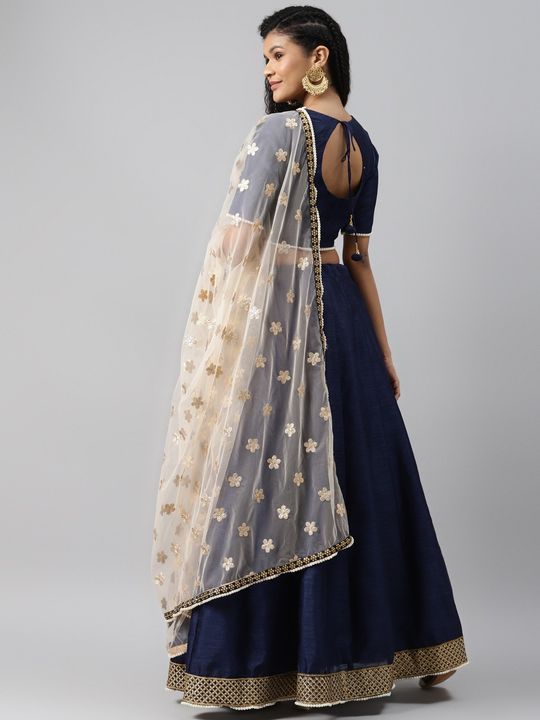 Buy Blue & Gold-Toned Embroidered Semi-Stitched Myntra Lehenga & Unstitched  Blouse with Dupatta Online from EthnicPlus for ₹2849