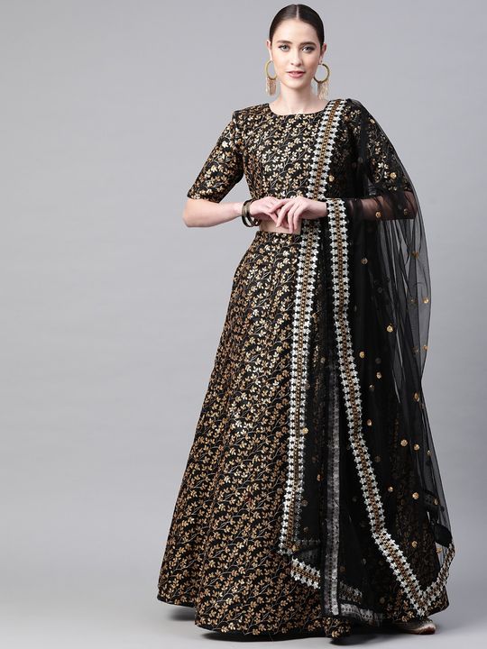 Black Lehenga in Natural Crape Paired with a Traditional Kalamkari Dup –  myRiti