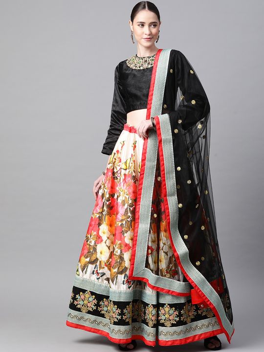 FANCY JAQUARD LAHENGA CHOLI with unstiched blouse