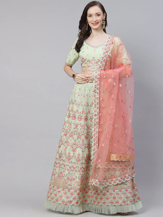 Buy Enchanting Peach Embroidered Net Engagement Wear Lehenga Choli - Zeel  Clothing