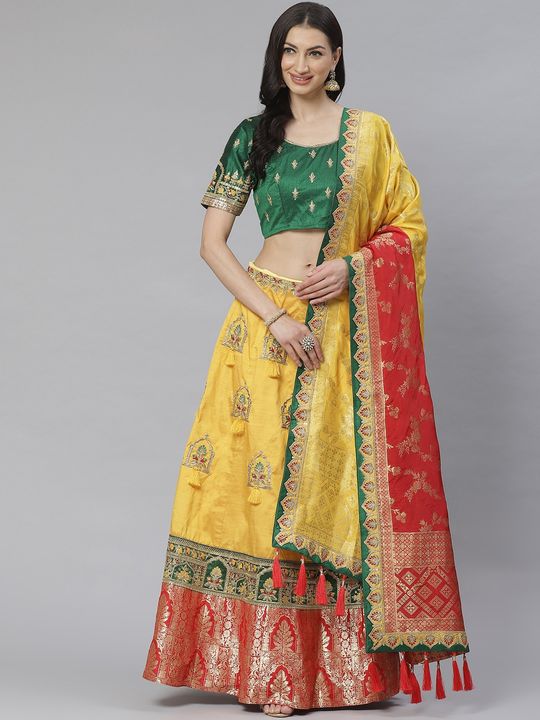 Party Wear Yellow and Green Banarasi Soft Silk Lehenga Choli at Rs 999 in  Surat