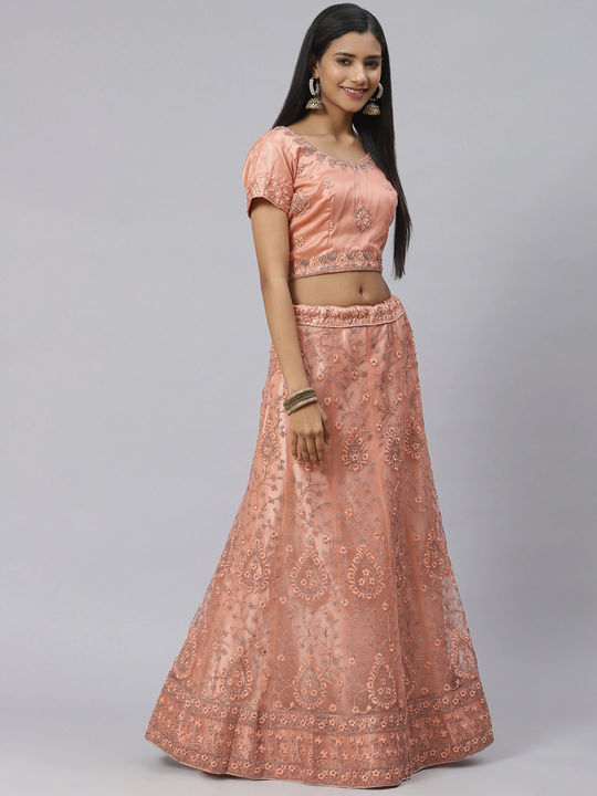 Cipia Peach Handwork Floral Printed Georgette Lehenga