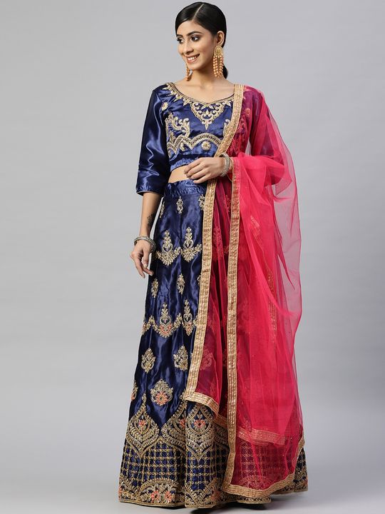 Photo of Aqua lehenga with gold motifs and red dupatta