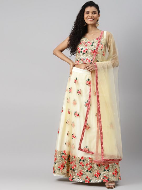 Net Semi-Stitched Cream Color Bridal Lehenga Choli, Size: Free Size, Lehenga ,Blouse & Dupatta at Rs 6490 in Surat