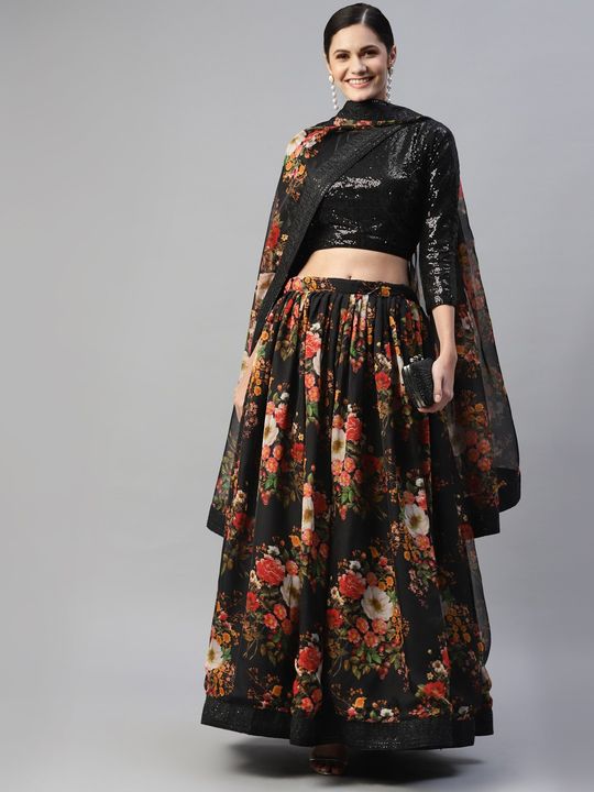 Cotton Printed White,black Lehenga Choli with Dupatta - LC5669