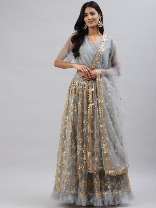 Buy Evening Grey Geometric Pattern Lehenga With Chiffon Duppata by Designer  ABHINAV MISHRA Online at Ogaan.com