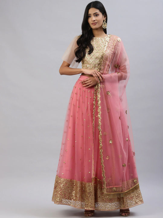 Banarasi Silk Bridal Lehenga with Sequence work in Pink and Gold-81694 –  Saundaryam Fashions