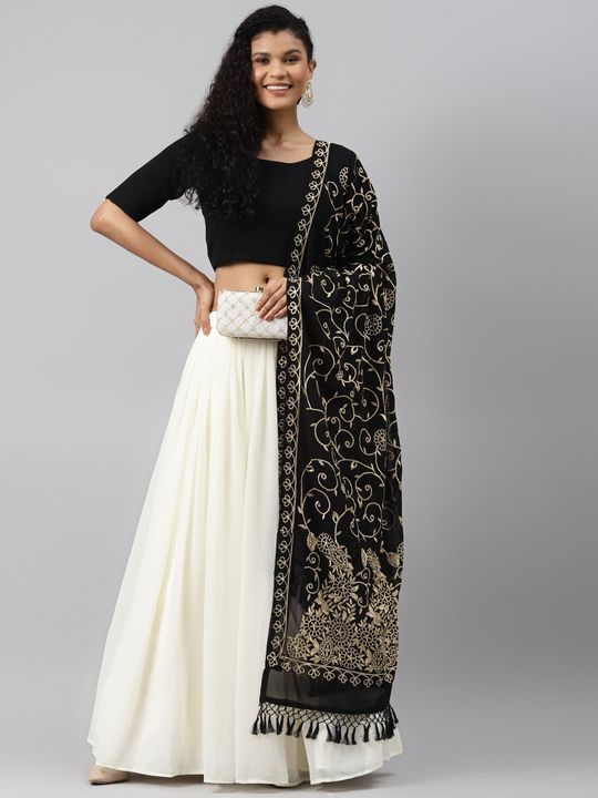 Frost White and Black Party Wear Plain Lehenga – BharatSthali