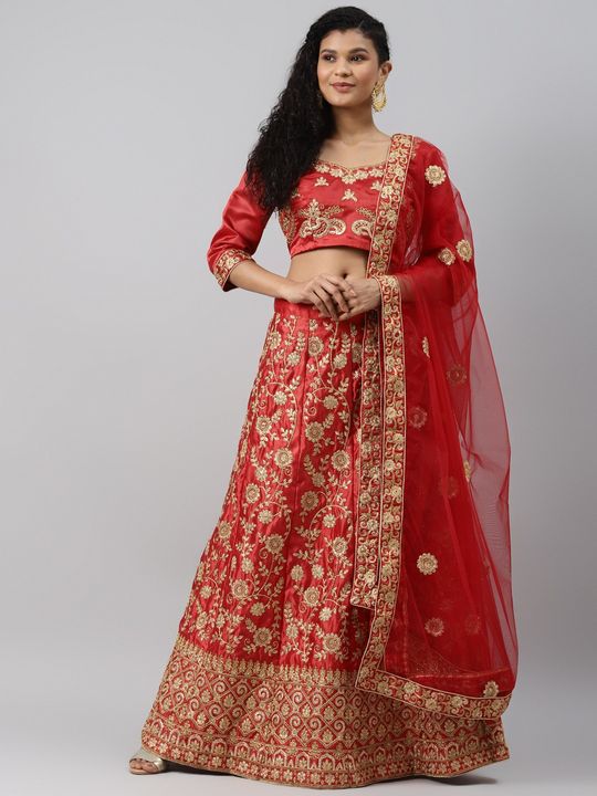 Lavanya The Label Red & Gold-Toned Embellished Ready to Wear Lehenga &  Blouse With Dupatta - Absolutely Desi