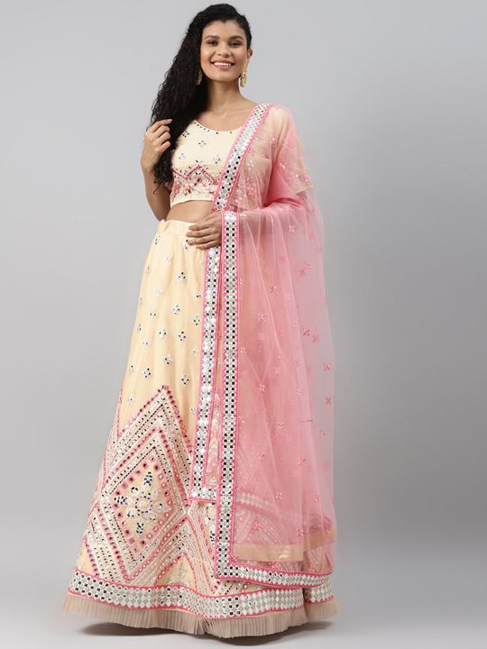 Shop Online Embroidered Work Cream and Pink Lehenga Choli : 64049 -