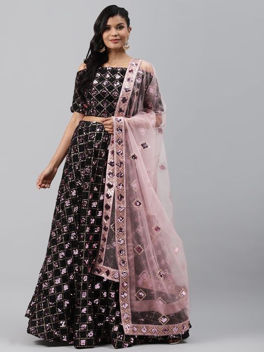 Printed and Embroidered Black Lehenga Choli with Dupatta – Roop Sari Palace