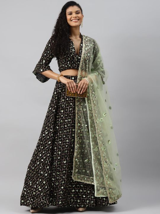 Buy HOUSE OF JAMOTI Forest Green Lehenga (Set of 3) online