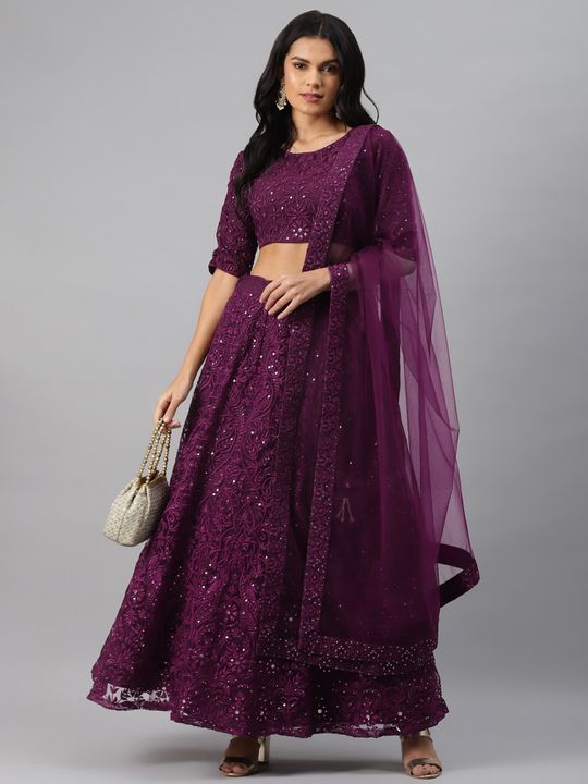 Purple Embroidered Net Lehenga Choli