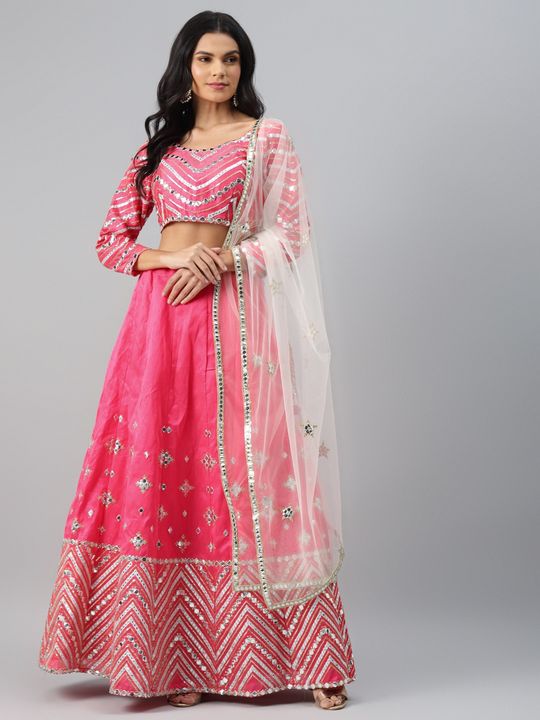 Pure Silk Gotta Patti Work Bridal Lehenga - Daabu Jaipur