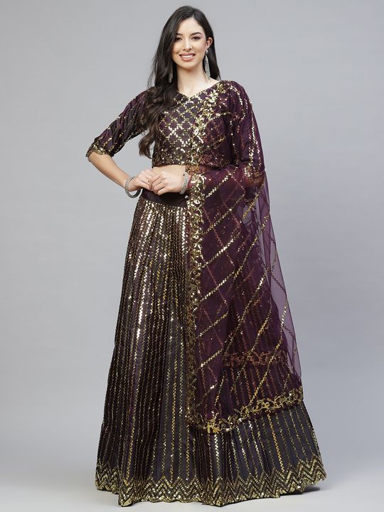 Buy Burgundy & Black Velvet Lehenga Set Online - RI.Ritu Kumar  International Store View