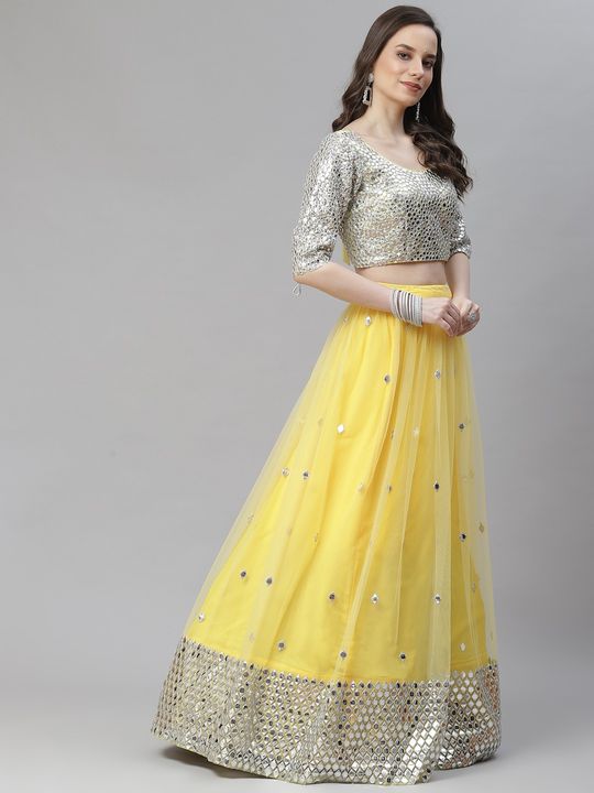 Lehenga Choli : Yellow net metallic foil printed work party ...