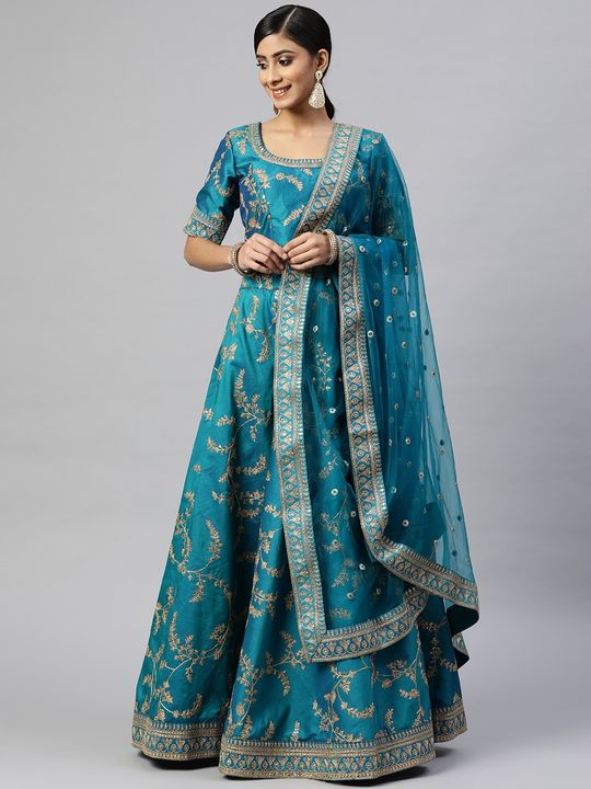 Art Silk Fabric Lehenga With Real Mirror Work In Turquoise Color