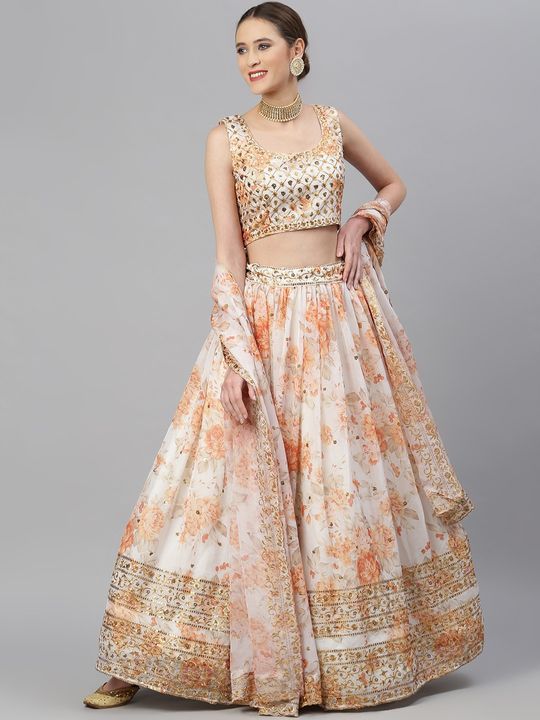 Designer, Engagement, Reception, Wedding Orange color Organza Silk fabric  Lehenga : 1893923