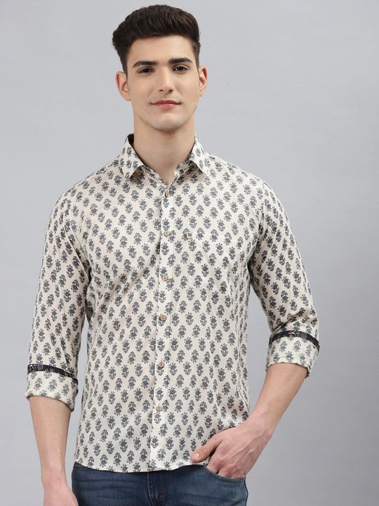 Cream Texture Fabric Print Shirt