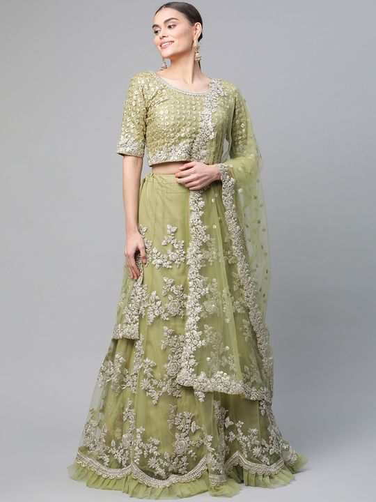 Parrot-Green Color Ruffle Georgette Lehenga Choli – Ville Fashions