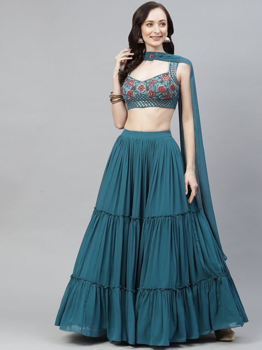 Elegant grey printed lehenga choli set with a contrasting dupatta. –  Lagorii Kids