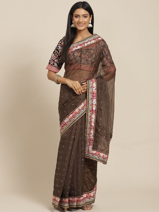 Tanchui Brocade Work Katan Silk Saree in Off White and Dark Brown – Bengal  Looms India