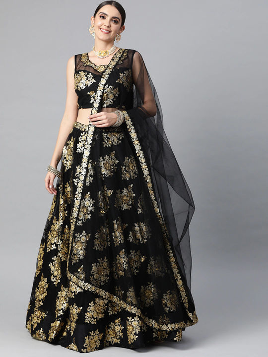 Buy Lovely Black Sequins Silk Reception Wear Lehenga Choli - Zeel Clothing