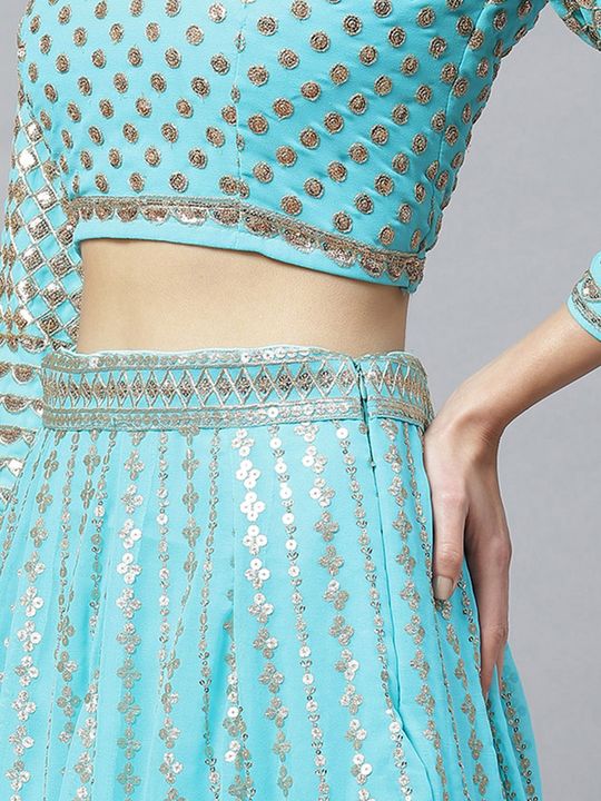 Embroidery Machine Dark Sky Blue Faux Georgette Wedding Lehenga Choli at Rs  1890 in Surat