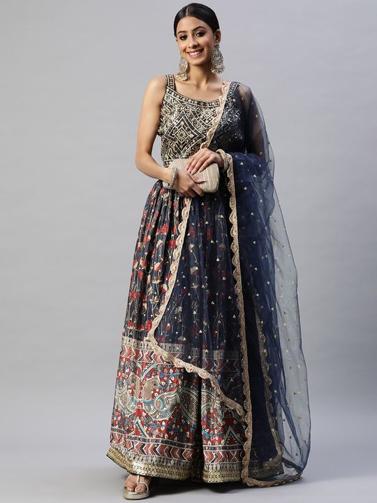 Buy READIPRINT FASHIONS Blue & Peach Lehenga Choli Set With Dupatta for  Women Online @ Tata CLiQ